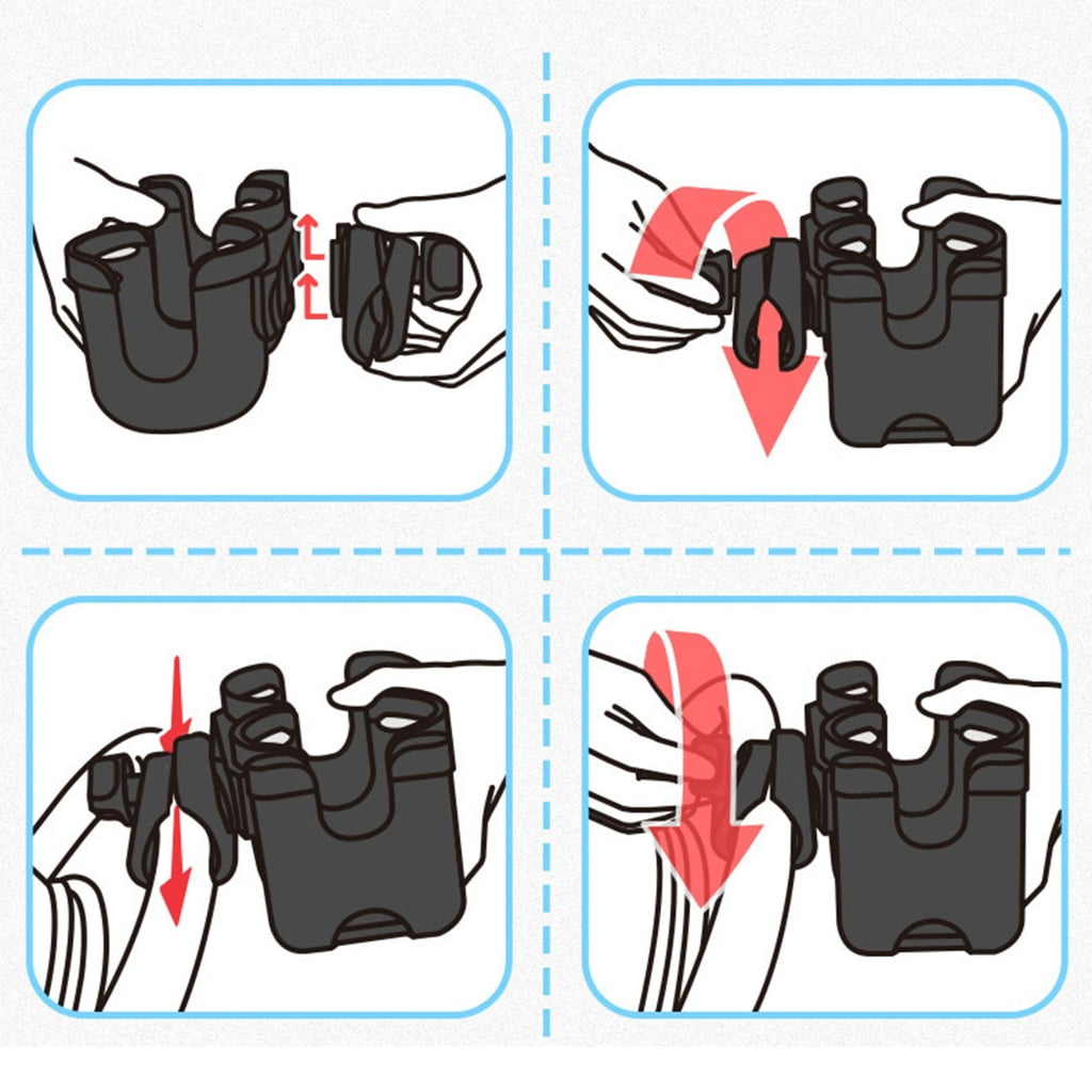 RYUJNDK Stroller Double Cup Holder with Cellphone Holder Water Bottle Organiser for Wheelchair Walker Drink Beverage Holder