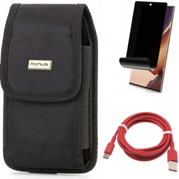 Case Belt Clip & 6ft USB-C Cable & Privacy Screen Protector for Samsung Galaxy Note 20 Ultra (6.9") - Combo with Swivel Holster & Red Charger Cord & TPU Film Anti-Peep