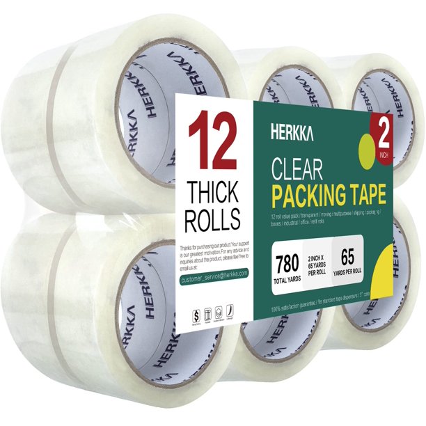 Cinta adhesiva transparente HERKKA, 12 rollos, 59,4 m x 50 mm, 780 yardas en total