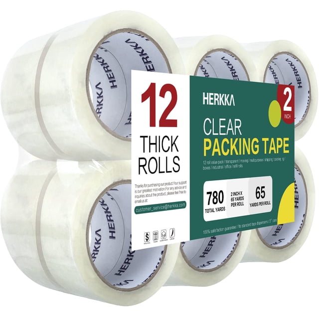 Cinta adhesiva transparente HERKKA, 12 rollos, 59,4 m x 50 mm, 780 yardas en total