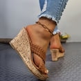 thumbnail image 4 of Rokment Womens Platform Wedge Dress Sandals 2026 Summer Trendy Casual Braided Leather Crooss Band Open Toe Chunky High Heels Slip on for Woman Brown Size 6.5, 4 of 6