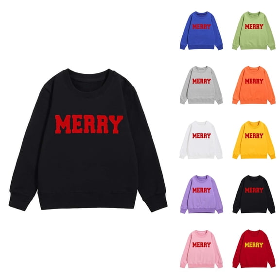 Merry Sweatshirts for Girl Crewneck Long Sleeve Christmas Graphic Sweatshirt Kids Pullover Tops