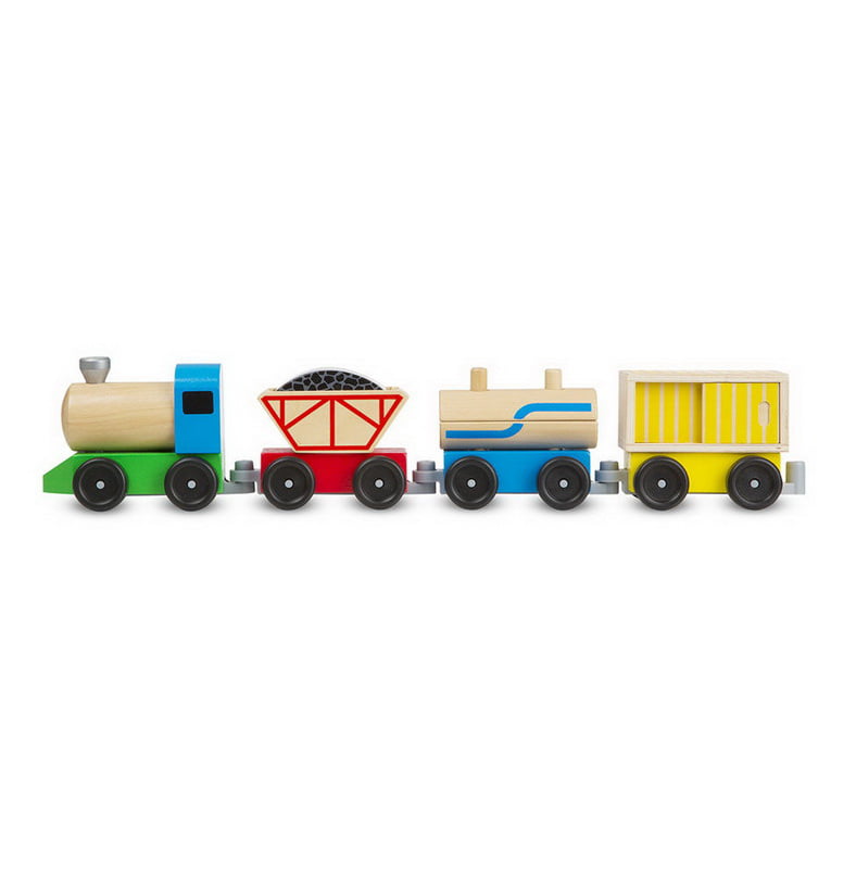 Melissa and Doug Cargo Train Classic Wooden Toy with 4 Linking cars,  approx. 5 inches long each)