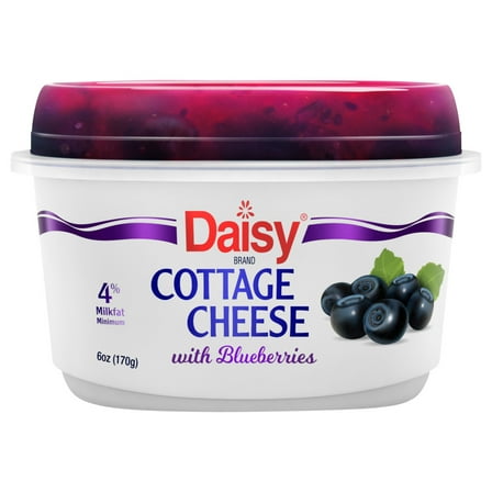 Daisy Cottage Cheese with Blueberry, 4% Milkfat, 6 oz Cup (Refrigerated) – 14g of Protein per Serving