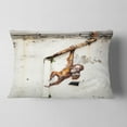 thumbnail image 2 of Designart Baby Orangutan Hanging from Pipe - Street Art Throw Pillow - 12x20, 2 of 5