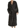 thumbnail image 4 of Nfurl Flannel Bathrobes for Women with Hood Winter Warm Fuzzy Long Sleeve Spa Bathrobe Soft Solid Color Housecoats Ladies Sleepwear Robe Dark Gray XL, 4 of 5