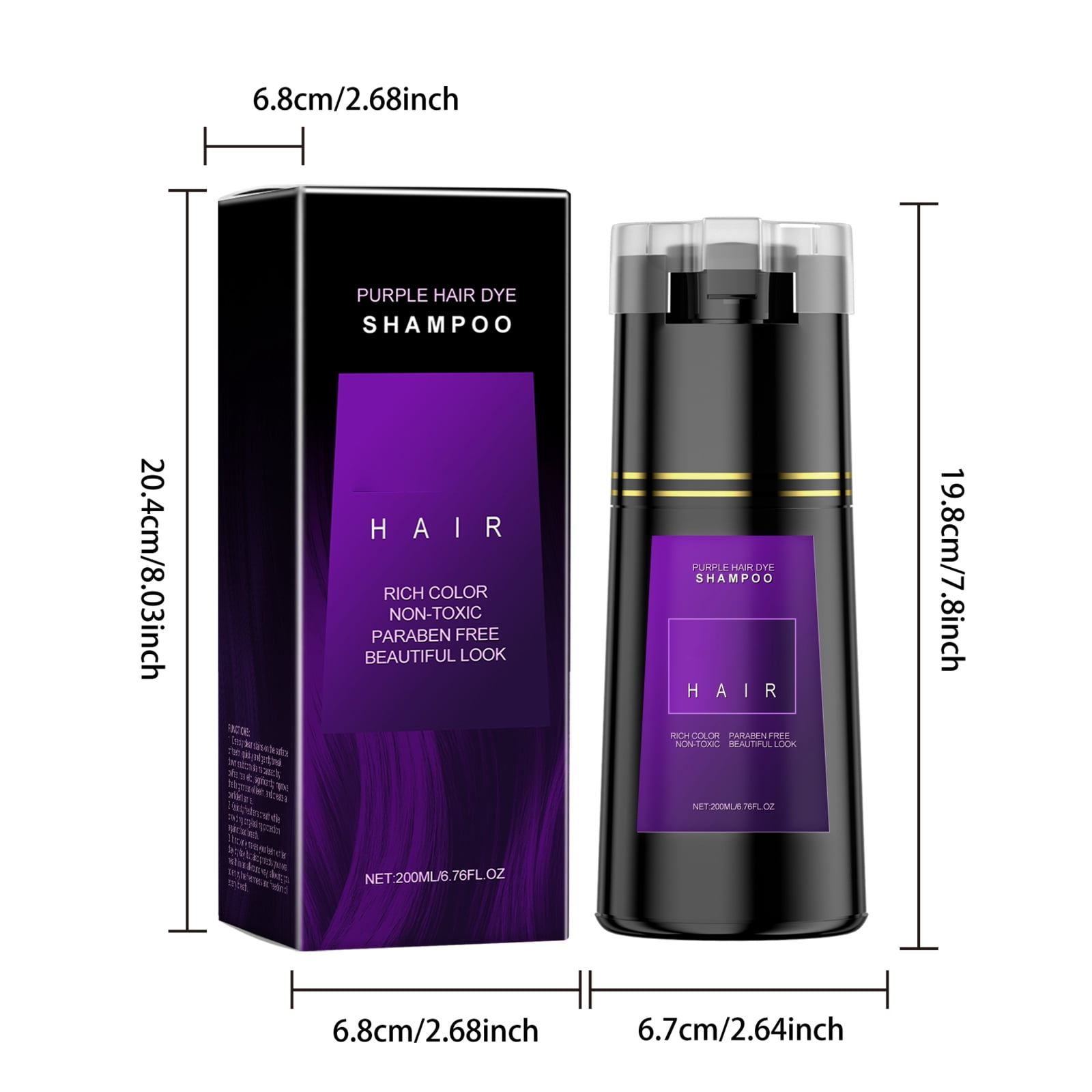 Alvantor 3-in-1 Purple Hair Dye Shampoo with Ginseng & Reishi, Plant Extract Gray Coverage, Gentle Herbal Formula for Women Men, 6.76fl.oz