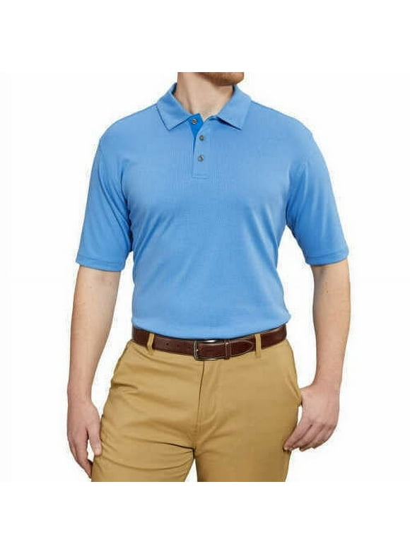 Bolle Men's Performance Short Sleeve Polo Golf Shirt, Textured Regatta Blue, M