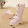 thumbnail image 6 of Glisme Girls Knee-High Boots Fashion Autumn Winter Flat Thick Bottom Non Slip Pu Upper Lace Up Leather Boots Leisure Pink Boots Size 10.5-11 Years, 6 of 9