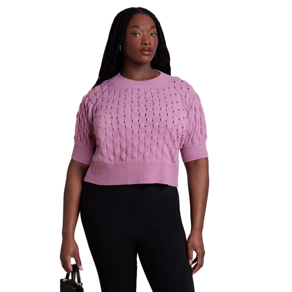 ELOQUII Women's Plus Size Bubble Stitch Sweater
