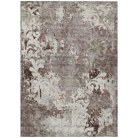 HomeRoots 596399 3 x 5 ft. Taupe Ivory & Brown Damask Washable Indoor & Outdoor Rectangle Area Rug