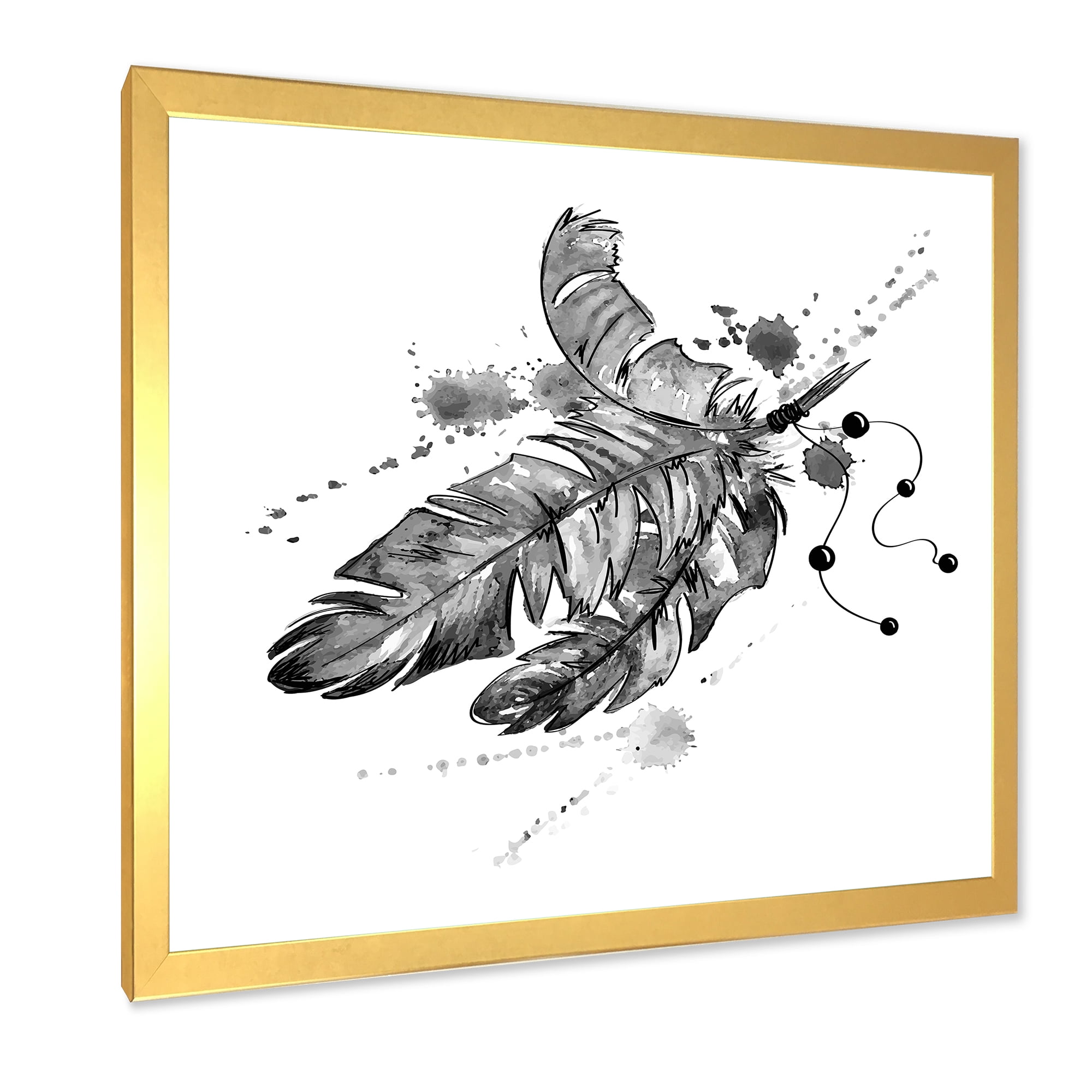 Designart 'Black and White Feathers Impression' Traditional Framed Art Print