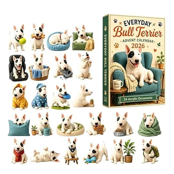 Everyday Bull Terrier Advent Calendar 2026,24-Day Dog Christmas Countdown with 24 Acrylic Bull Terrier Ornaments,Dog Charms for Holiday Decor Gift