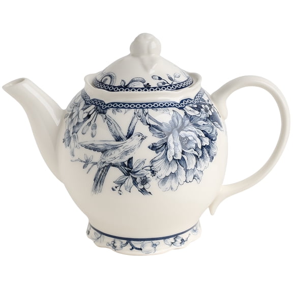 222 Fifth Adelaide 22oz Blue/White Ceramic Teapot for Serving Tea & Coffee