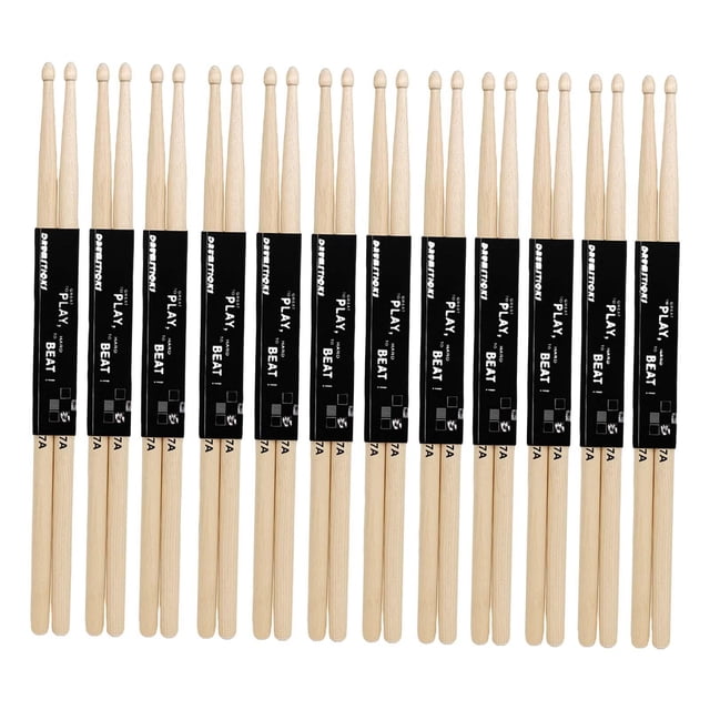 12 pares de baquetas 7A, baquetas de tambor de mano, mazos de Glockenspiel, piezas de tambor, baquetas de punta de madera, baquetas de tambor para