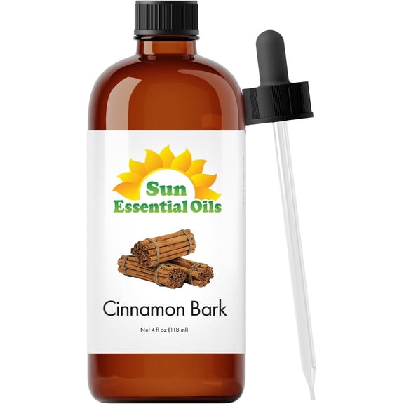 Sun Essential Oils - Cinnamon Bark Essential Oil (4 oz) with Dropper for Diffuser, Aromatherapy Massage, Skin & Hair, Fragrance for Candle, Soap & Lotion Making at Home