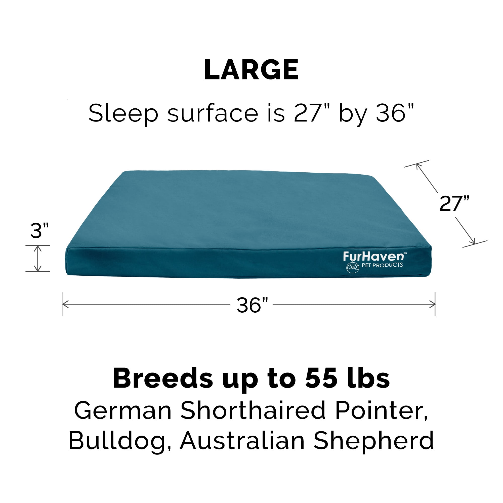 FurHaven Pet Products Indoor/Outdoor Oxford Orthopedic Deluxe Mattress Pet Bed for Dogs & Cats - Deep Lagoon, Large