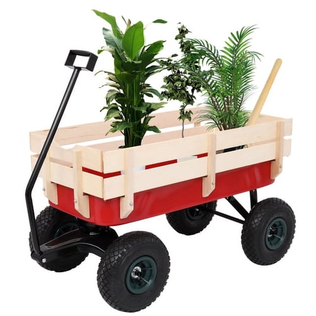 Zimtown Carro de Jardín Carro de Jardín Carro de Madera Todo Terreno Tirando Rojo