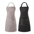 thumbnail image 1 of Tosewever 2 delantales de cocina de mezcla de algodón y poliéster, delantales ajustables con 2 bolsillos para mujeres, hombres, chef (rayas negras/marrones 2), 1 of 5