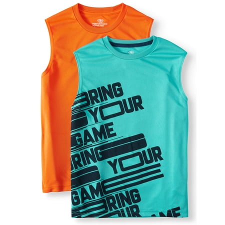 Athletic Works Graphic and Solid Muscle Tank Top, 2-Pack Set (Little Boys & Big