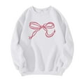 thumbnail image 5 of Sweatshirts for Women with Bow Print Round Neck Long Sleeve No Hood Pullover Baggy Casual tops 2025 Fall Winter (XL, White), 5 of 5