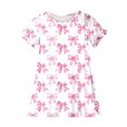 thumbnail image 4 of Riecok Girls Summer Dresses 3-12 Years Old Crewneck Ruffle Short Sleeve Mini Dress Bow Print Trendy Vacation Clothes, 4 of 5