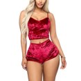 thumbnail image 1 of Akmipoem 2 Piece Women Pajama Set Sleepwear Velvet Camisole Crop Nightgown Sets, 1 of 5