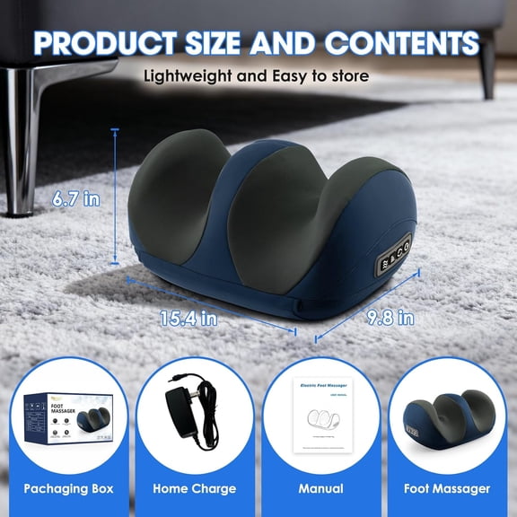 Foot Massager with Heat, Shiatsu Foot and Calf Electric Kneading Massager Machine with Roller for Relaxation, Plantar Fasciitis, Pain Relief, Gifts for Women & Men(Blue)