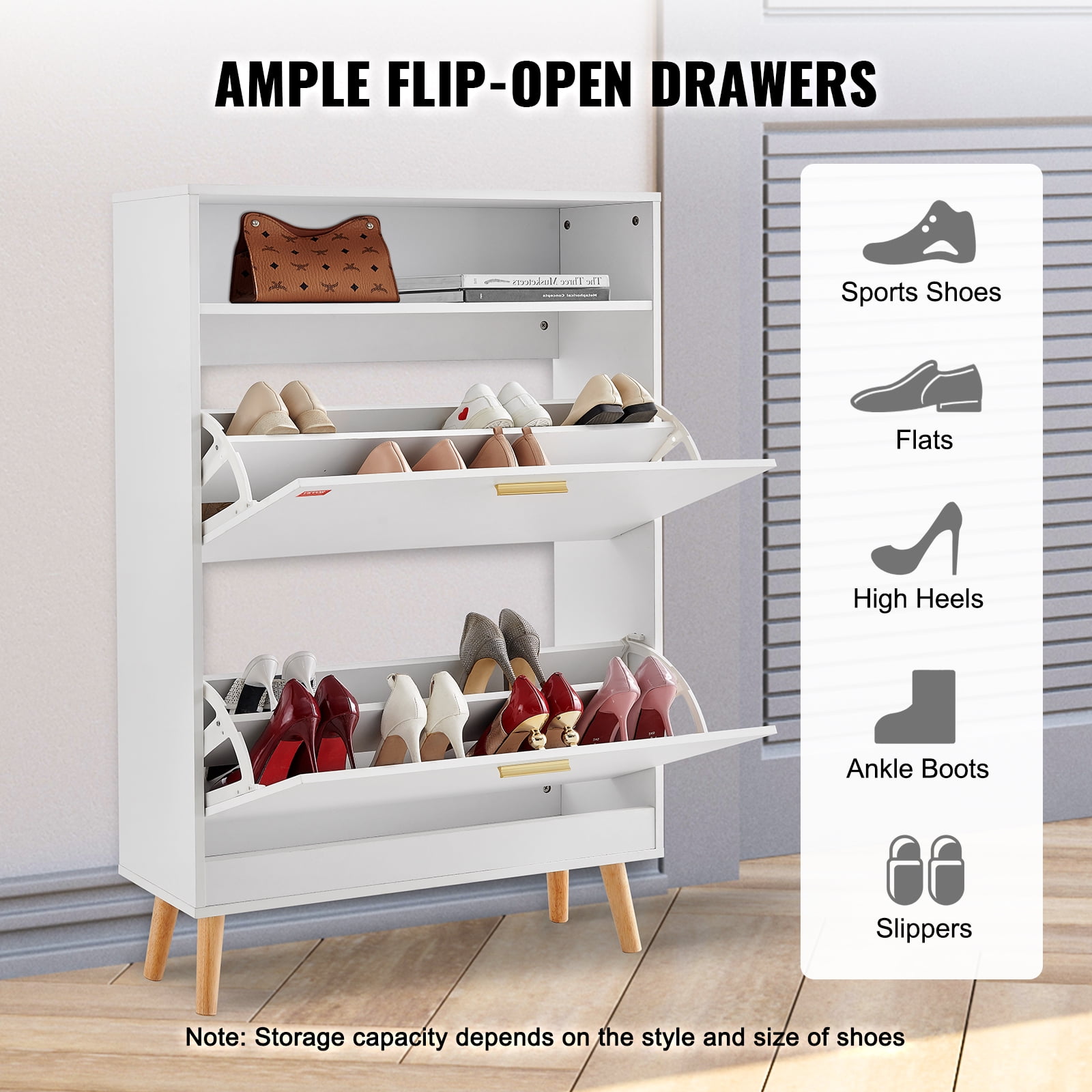 BENTISM Shoe Cabinet with 2 Flip Drawers Shoe Storage Cabinet for Entryway