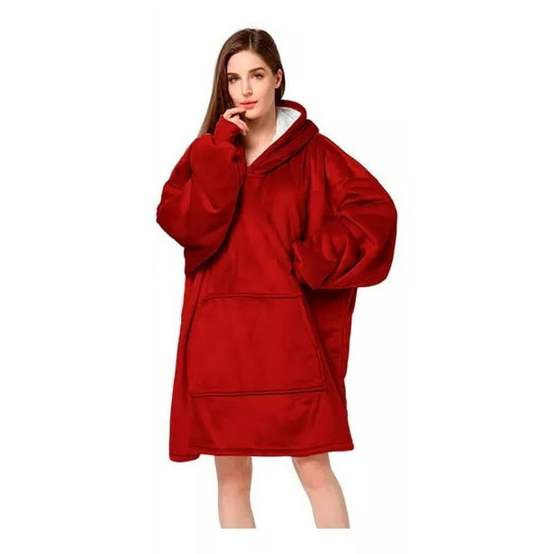 Sudadera Cobija Bluelander con Capucha, Manta Térmica, Unitalla, Rojo