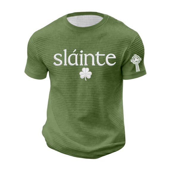 CONZONE St. Patrick's Day Men's T-Shirts Short Sleeve T Shirts for Men Casual Crew Neck Green Clover Graphic Lightweight Tees Soft Cozy Athletic Tops
