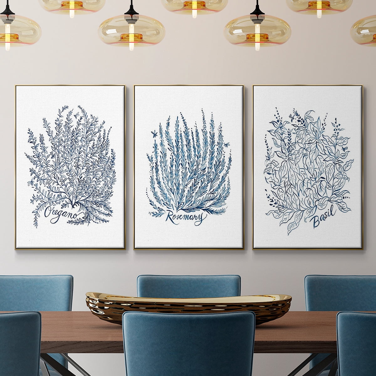Summer Herb Garden Sketches I - Framed Premium Gallery Wrapped Canvas L Frame 3 Piece Set - Ready to Hang