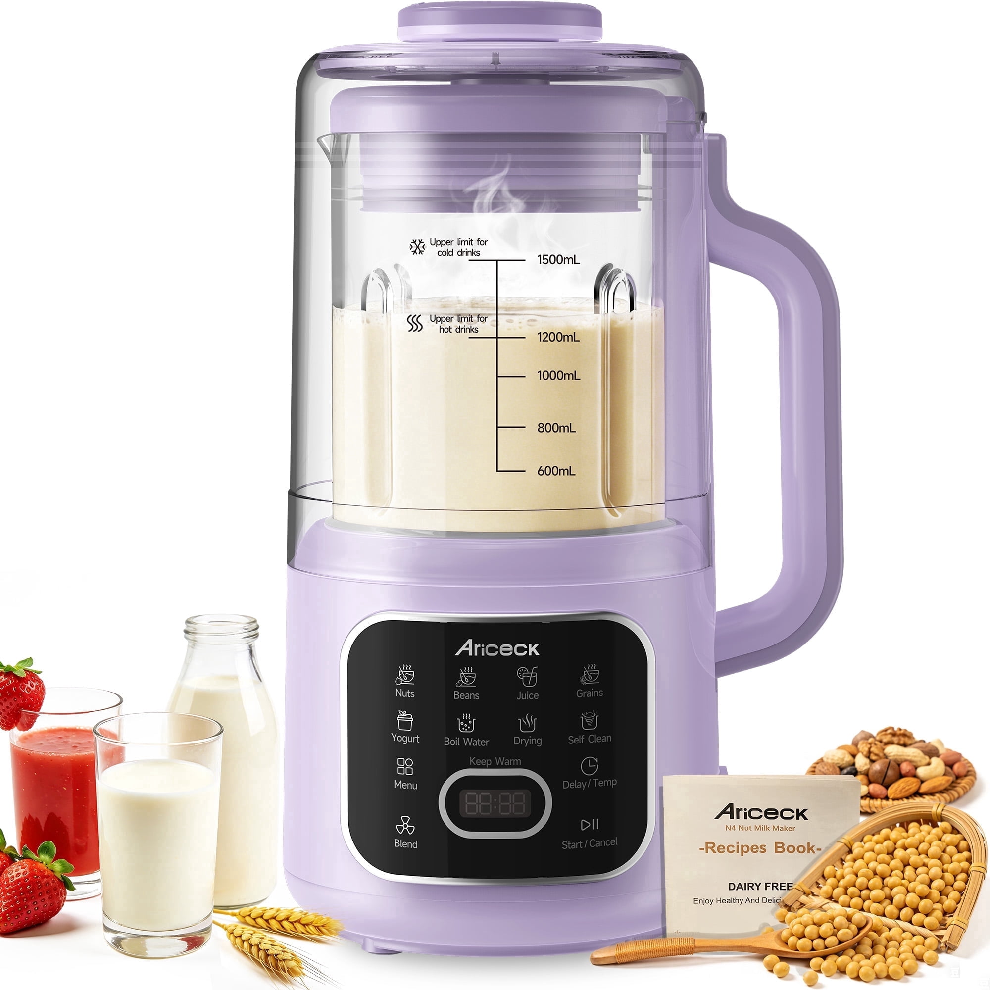 50OZ Nut Milk Maker, 10-in-1 Automatic Soy Milk Machine for Homemade Oat, Coconut, Almond, Yogurt, with Self-Clean, Delay Start, Keep Warm Boil Water