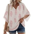thumbnail image 2 of Womens Boho Tops 3/4 Sleeve V Neck Cotton Tunic Flowy Shirt – Casual Loose Fit Summer Bohemian Peasant Blouse,M, 2 of 5