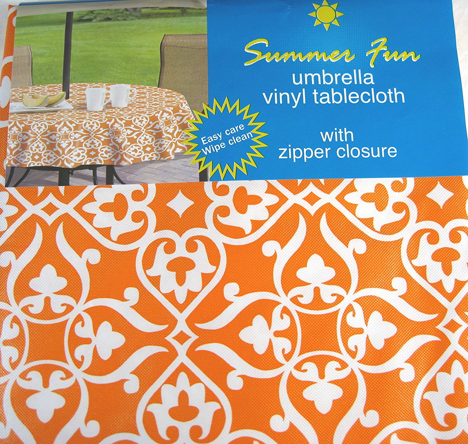 UMBRELLA VINYL TABLECLOTHS w// ZIPPER CLOSURE Assorted Designs 70/" Round