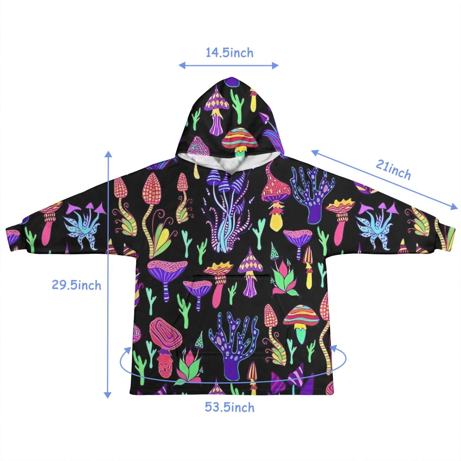 Purple Mushroom Black Pattern Blanket Hoodies for Kids 6-13YR Oversize Wearable Blanket Hoodies for Boys Girls Teens
