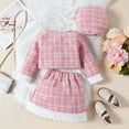 thumbnail image 5 of Krdevn Girls Plaid Two Piece Outfit with Matching Hat Classic Fall Winter Coat and Skirt Set Elegant Style,5-6 Years, 5 of 9