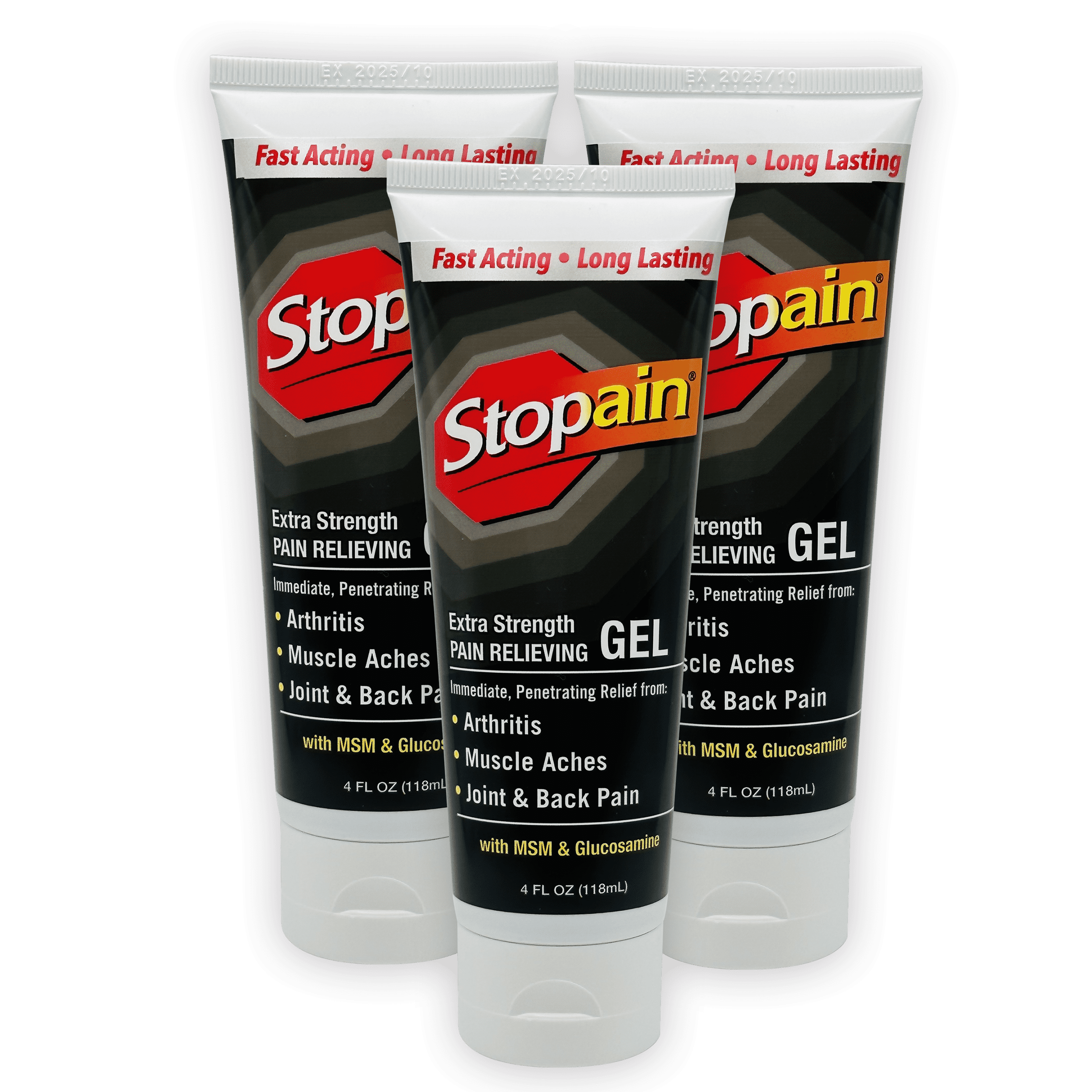 Stopain Pain Relief Gel 4oz (3 Pack) USA Made, Max Strength Fast Acting