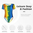 thumbnail image 6 of Balery Rainbow Colored Women's Short Sleevee Crew Neck Bodysuit Tops Short Sleeve Tops Basic-Small, 6 of 9