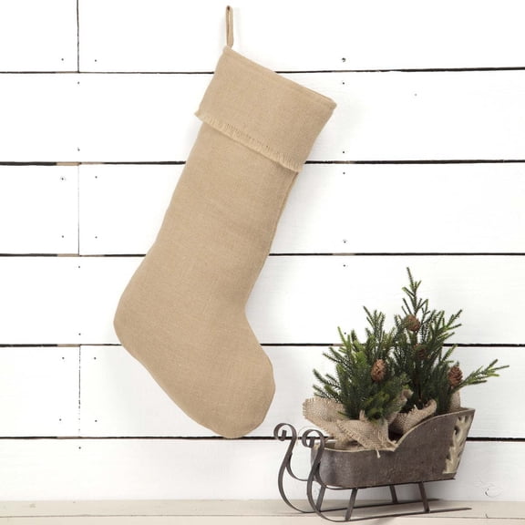 VHC Brands Rustic & Lodge Holiday Decor-Jute Burlap Natural Tan Stocking, 20 x 12