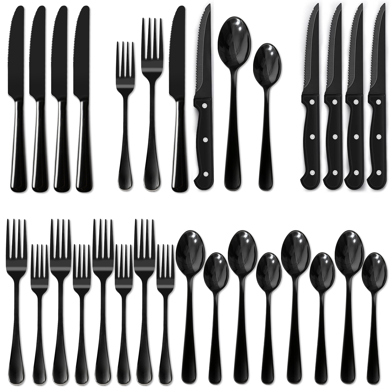 AOKIWO 24-Piece Black Flatware Set for 4