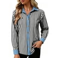 thumbnail image 2 of Warop Women's Striped Button-Down Shirt Long Sleeve Collared Contrast Trim Blouse Office Work Top for Daily, 2 of 6