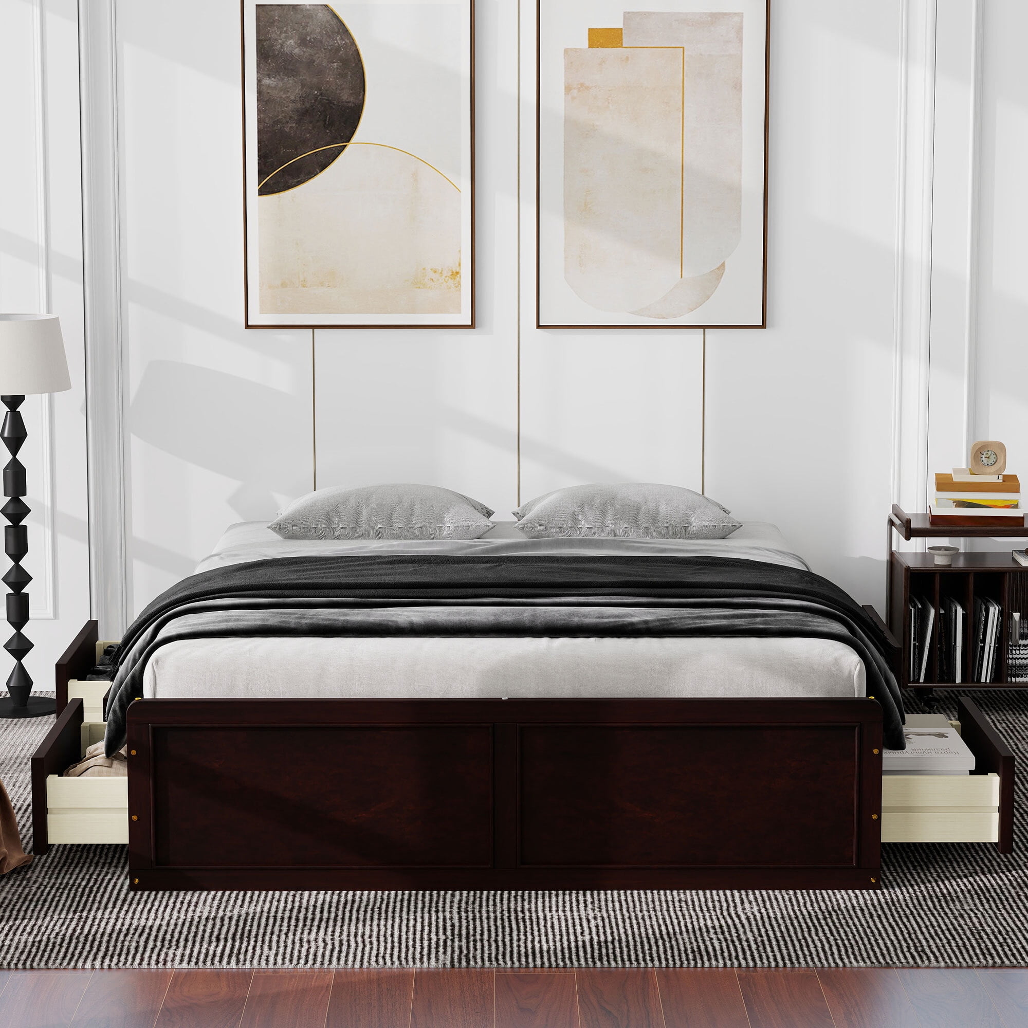 Euroco Wood Queen Size Platform Bed with 6 Drawers for Living Room, Espresso