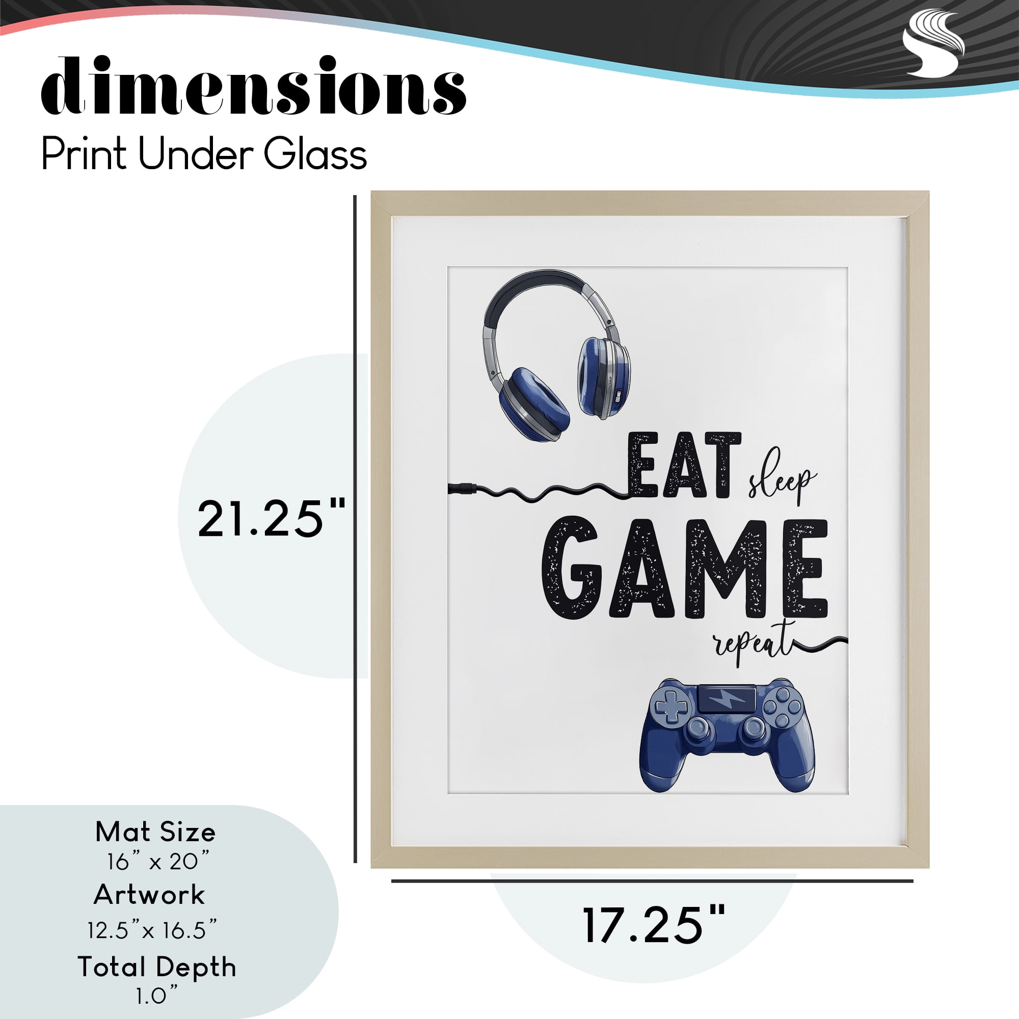 Eat Sleep Game Lifestyle Birch Framed Print Under Glass, design by Christine Simpson Art