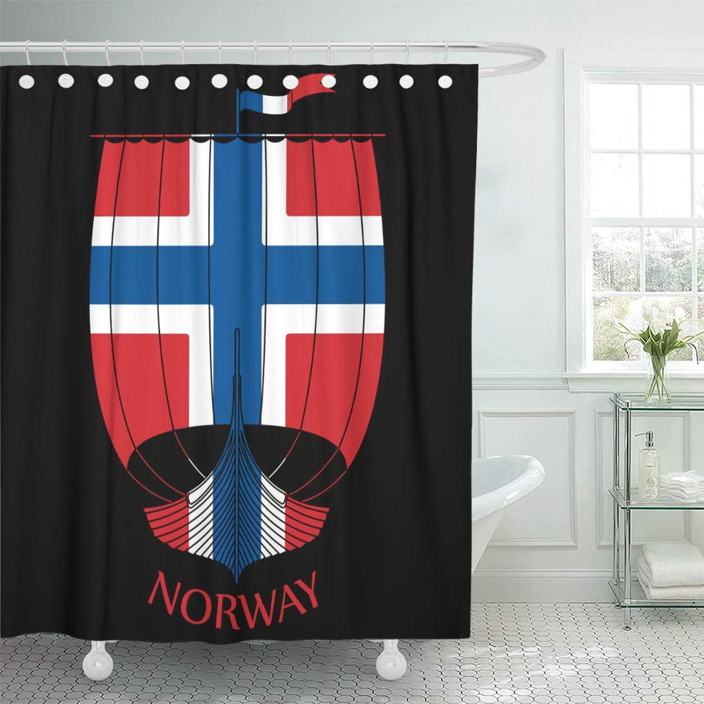 CYNLON Blue Warship of The Vikings Drakkar and Norway Flag Bathroom