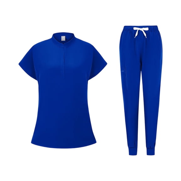 Scrubs Set for Women Nurse Uniform Jogger Suit Stretch Top & Pants with Multi Pocket for Nurse Esthetician Workwear Blue L