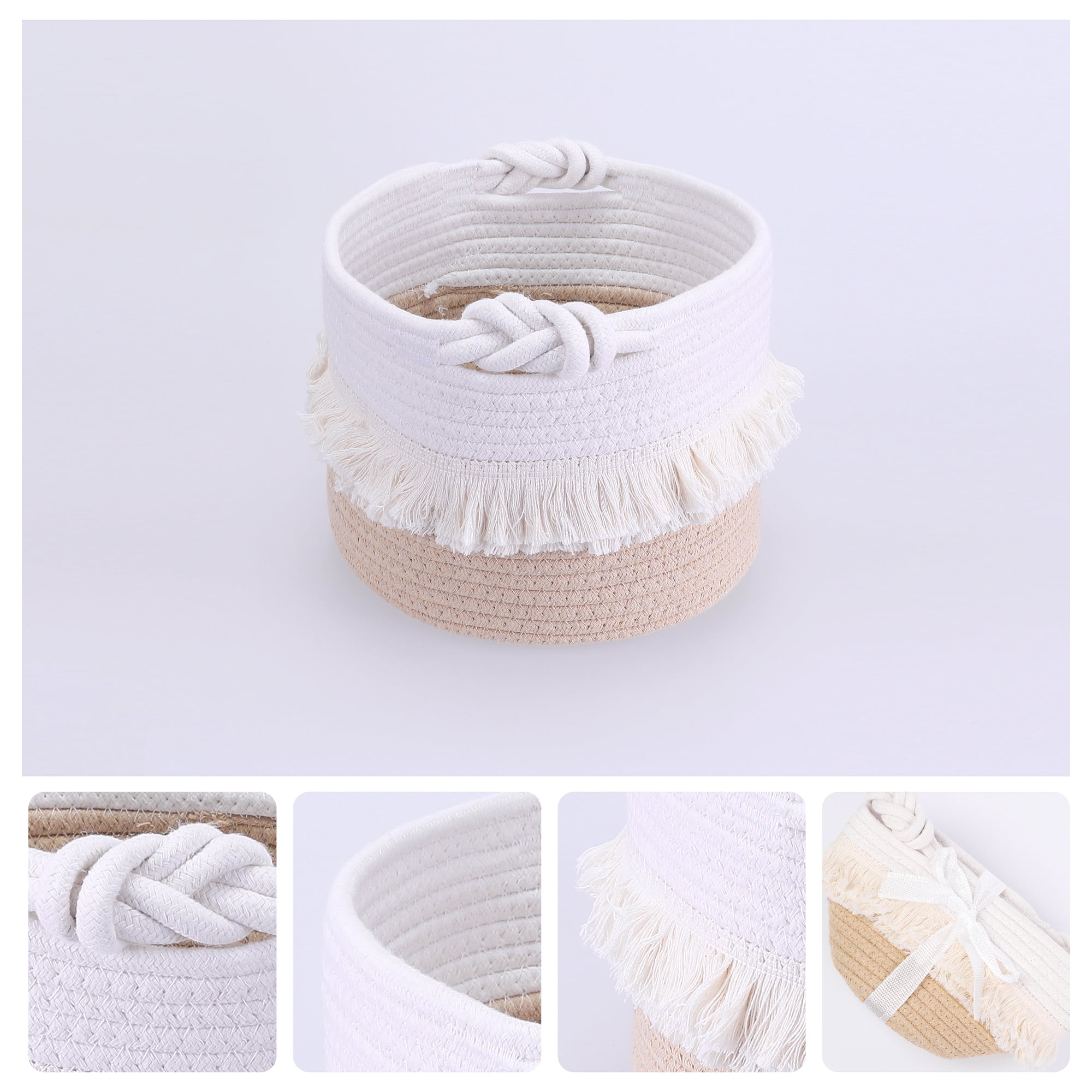 Unique Bargains 3 Pack Storage Basket Shelf Storage Bin Organizer Bin for Home White Brown