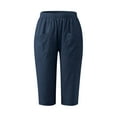 thumbnail image 4 of Womens Cotton Linen Capri Pants Summer Casual Elastic Waist Capris Relaxed Fit Solid Color Pants with Pockets, 4 of 5