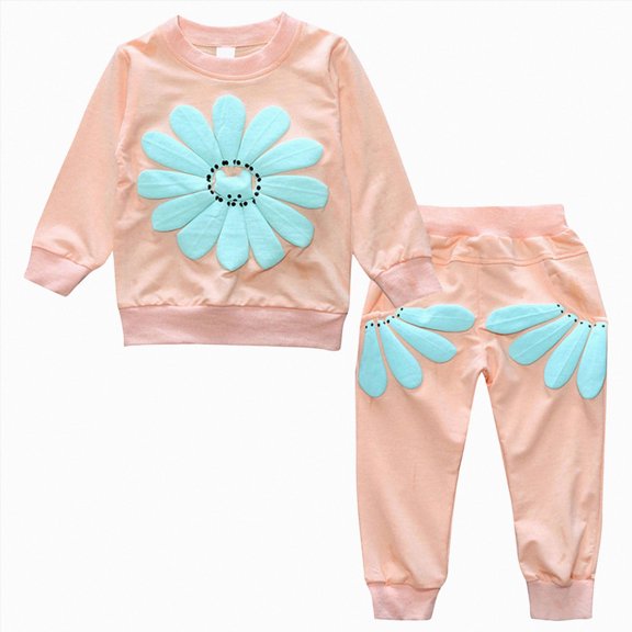 Xudanell Toddler Baby Boy Girl Clothes with Pockets 2PC Long Sleeve Pullover Sweatshirt and Pants Infant Fall Winter Outfit Pink,Size 4-5 Years