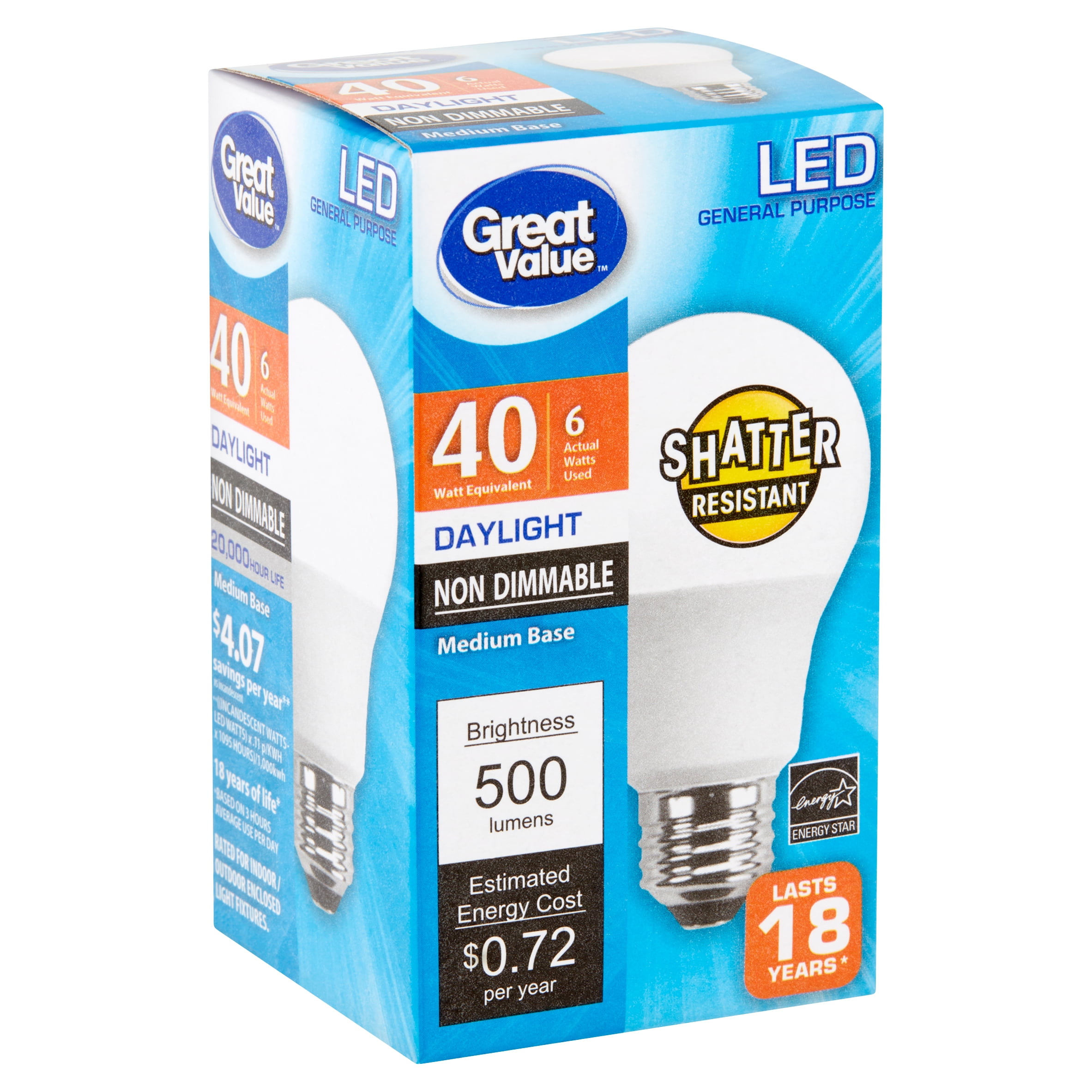 Great Value LED 6 Watts Daylight Medium Base Bulb - Walmart.com